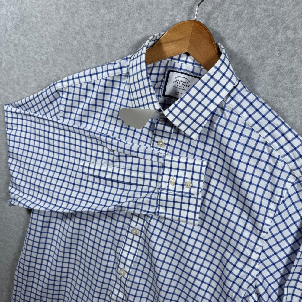 Charles Tyrwhitt Mens 16/34 Classic Fit Non-Iron Cotton Shirt Blue Gingham Check